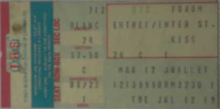 Ticket from Montreal, Canada 12 July 1977 show