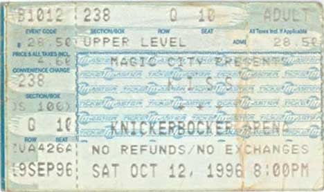Ticket from Albany, NY, USA 12 October 1996 show