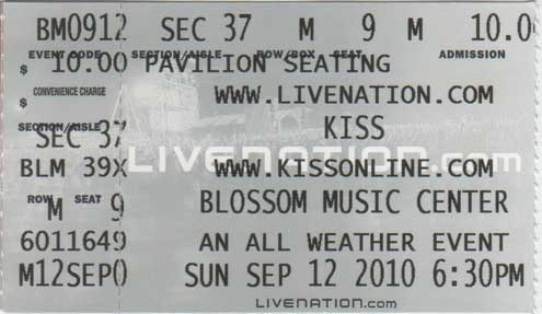 Ticket from Cuyahoga Falls, OH, USA 12 September 2010 show