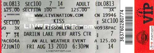 Ticket from Darien Lake (Buffalo), NY, USA 13 August 2010 show