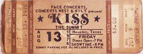 Ticket from Houston, TX, USA 13 August 1976 show