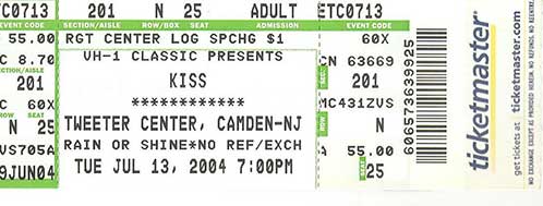 Ticket from Camden, NJ (Philadelphia, PA), USA 13 July 2004 show