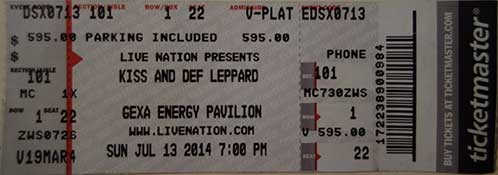 Ticket from Dallas, TX, USA 13 July 2014 show