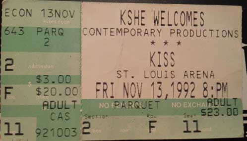 Ticket from St Louis, MO, USA 13 November 1992 show