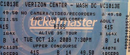 Ticket from Washington, DC, USA 13 October 2009 show