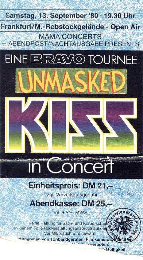 Ticket from Frankfurt, West Germany 13 September 1980 show