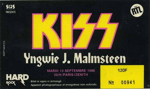 Ticket from Paris, France 13 September 1988 show