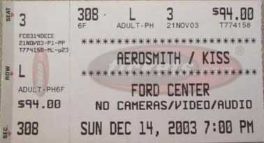 Ticket from Oklahoma City, OK, USA 14 December 2003 show