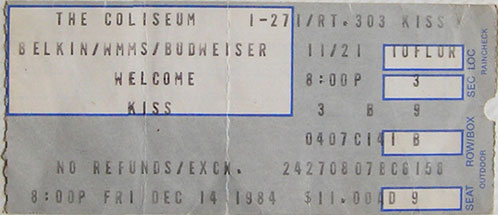 Ticket from Cleveland, OH, USA 14 December 1984 show