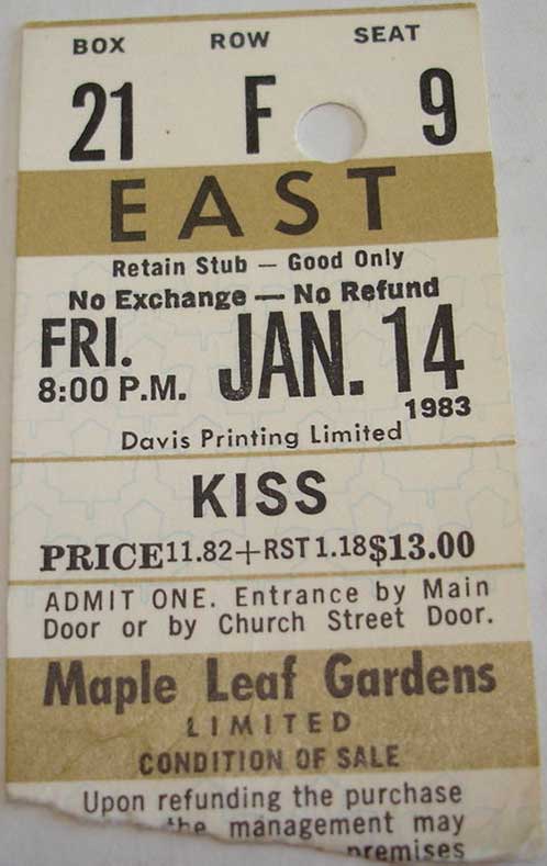 Ticket from Montreal, Canada 14 January 1983 show