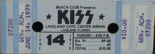 Ticket from Lakeland, FL, USA 14 June 1979 show