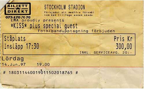 Ticket from Stockholm, Sweden 14 June 1997 show