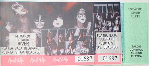 Ticket from Buenos Aires, Argentina 14 March 1997 show