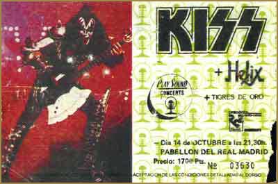Ticket from 14 October 1983 show Madrid, Spain