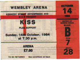 Ticket from London, England 14 October 1984 show