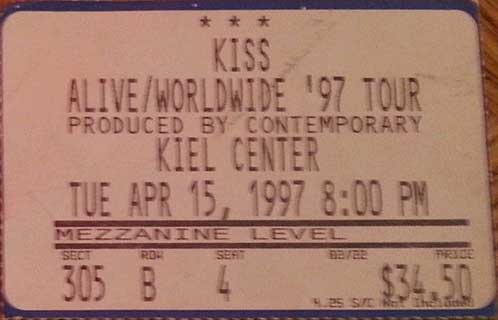Ticket from St Louis, MO, USA 15 April 1997 show