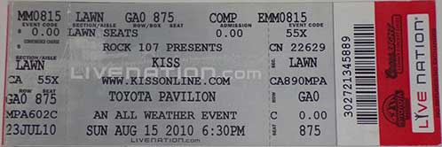 Ticket from Scranton, PA, USA 15 August 2010 show