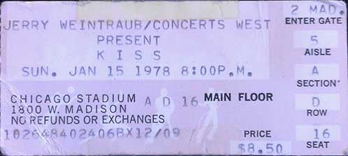 Ticket from Chicago, IL, USA 15 January 1978 show