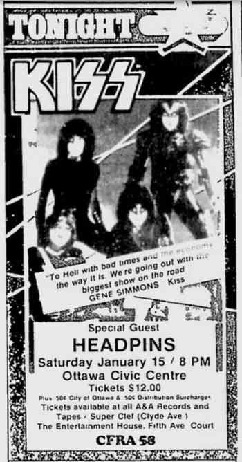 Advert from Ottawa, Canada 15 January 1983 show