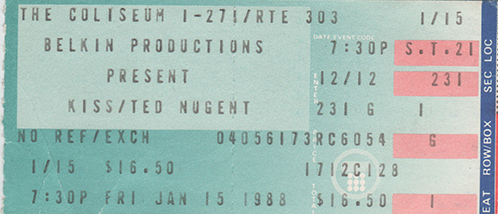 Ticket from Richfield (Cleveland), OH, USA 15 January 1988 show