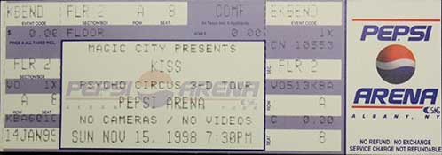 Ticket from Albany, NY, USA 15 November 1998 show