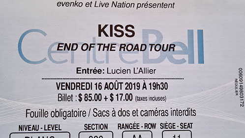 Ticket from Kiss Montreal, Canada 16 August 2019 show