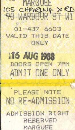 Ticket from London, England 16 August 1988 show