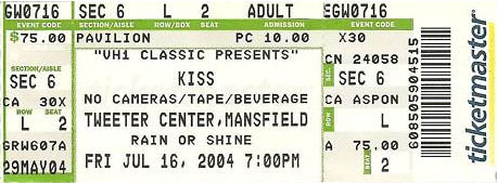 Ticket from Boston (Mansfield), MA, USA 16 July 2004 show