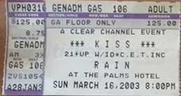 Ticket from Las Vegas, NV, USA 16 March 2003 show