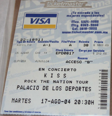 Ticket from Mexico City, Mexico 17 August 2004 show