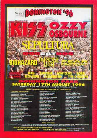 Poster from 17 August 1996 show Donington, England