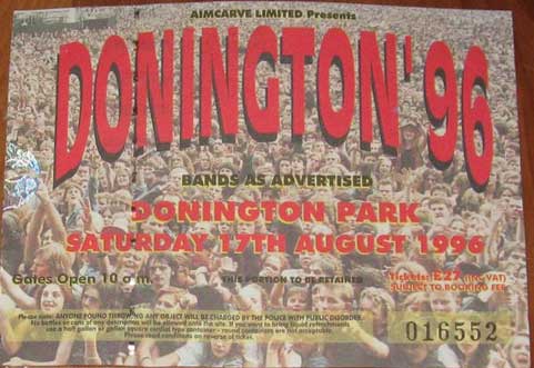 Ticket from 17 August 1996 show Donington, England