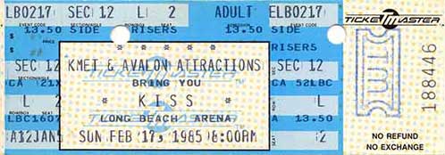 Ticket from Long Beach, CA, USA 17 February 1985 show