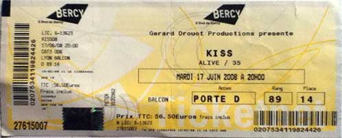 Ticket from Paris, France 17 June 2008 show