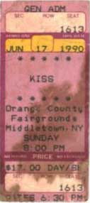 Ticket from Middletown, NY, USA 17 June 1990 show