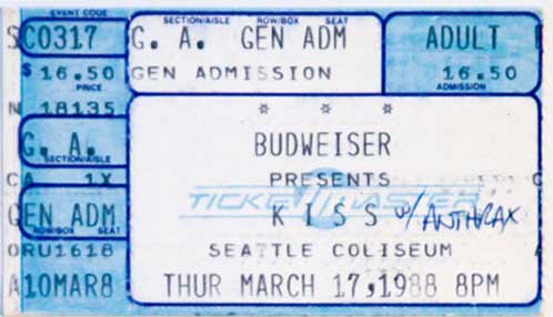 Ticket from Seattle, WA, USA 17 March 1988 show
