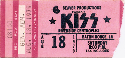 Ticket from Baton Rouge, LA, USA 18 August 1979 show