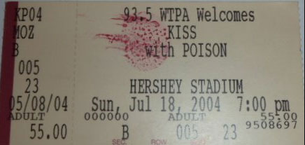 Ticket from Hershey, PA, USA 18 July 2004 show