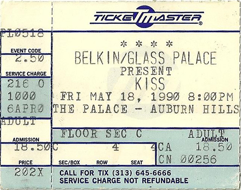 Ticket from Detroit, MI, USA 18 May 1990 show