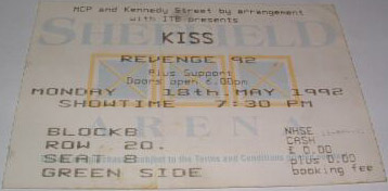 Ticket from Sheffield, England 18 May 1992 show