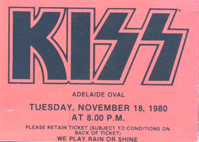 Ticket from 18 November 1980 show Adelaide, Australia