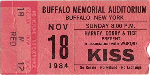 Ticket from Buffalo, NY, USA 18 November 1984