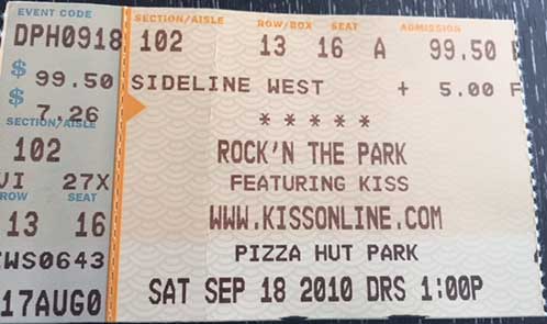 Ticket from Dallas, TX, USA 18 September 2010 show