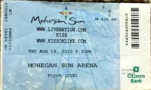 Ticket from Uncasville, CT, USA 19 August 2010 show