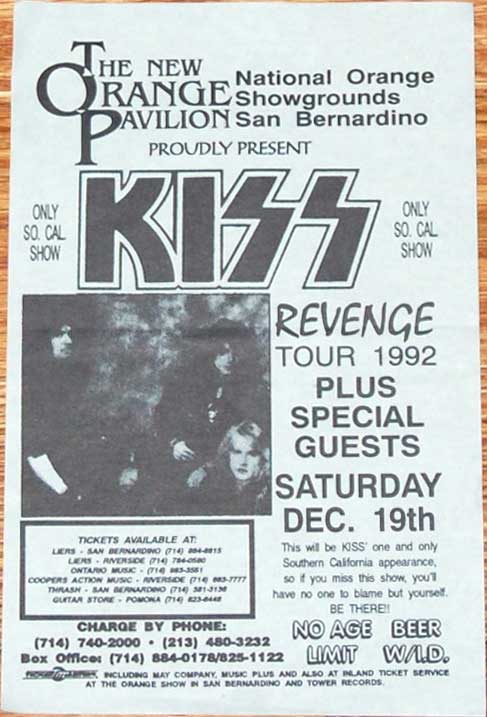Poster from San Bernadino, CA, USA 19 December 1992 show
