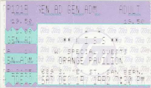 Ticket from San Bernadino, CA, USA 19 December 1992 show