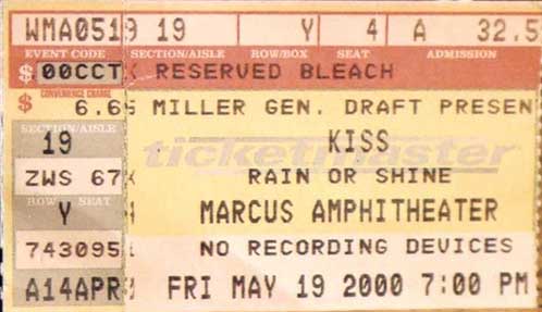 Ticket from Milwaukee, WI, USA 19 May 2000 show