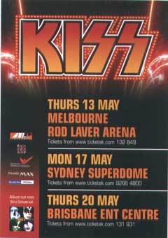 Kiss Australian Tour 2004 Promo Card Back