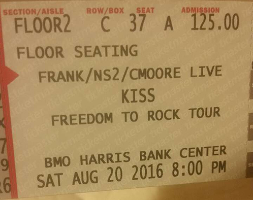 Ticket from Rockford, IL, USA 20 August 2016 show
