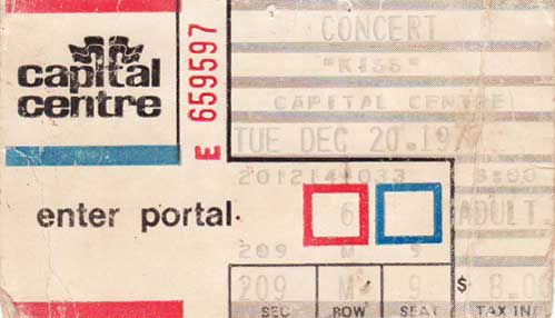 Ticket from Landover (Largo), MD, USA 20 December 1977 show